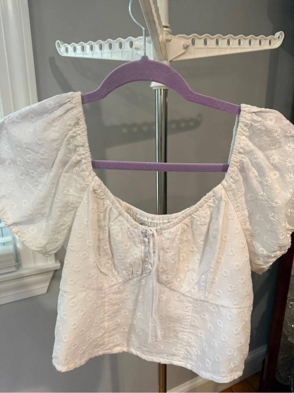 Hollister White Puff Sleeve Eyelet Top